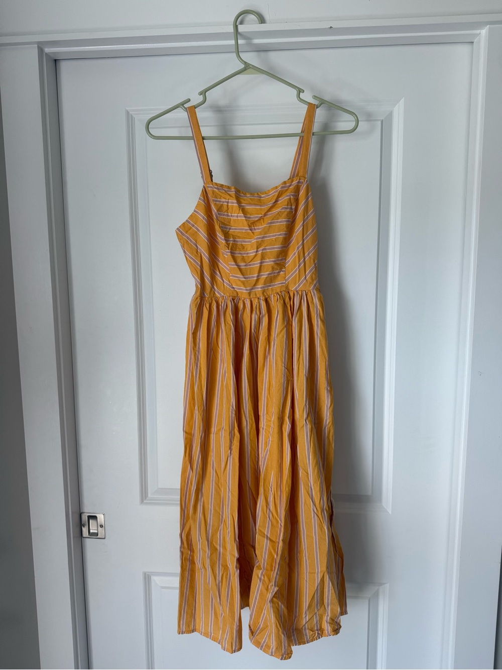 Urban Outfitters Yellow Striped Midi Dress Side Button Slit Smocked Back Sz S